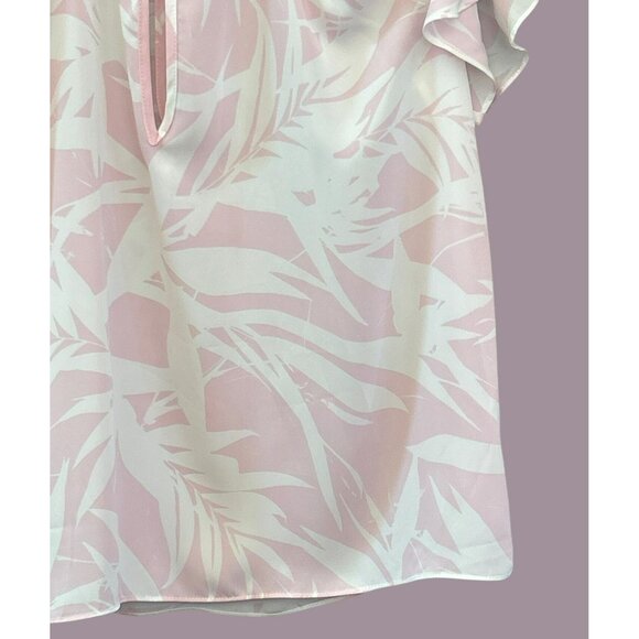 Amanda Uprichard Pink White Palm Print Cold Shoulder Halter Blouse Size Large - Picture 2 of 6
